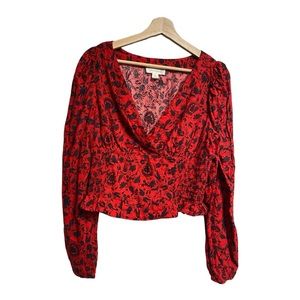 Treasure & Bond Red Paisley Wrap Top Cropped